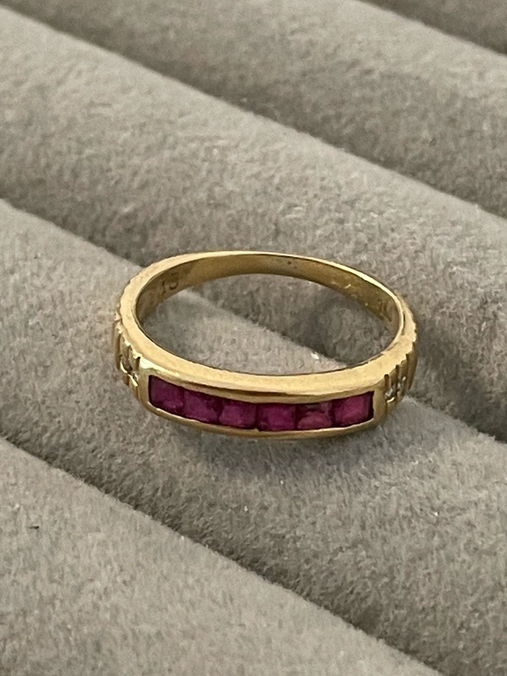 18k Gold Ruby Channel-Set Stackable Ring with diamond accents size 4.5 - Picture 7 of 12